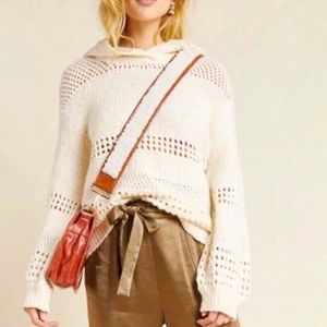 ANTHROPOLOGIE WOMENS Pointelle Hooded Sweater Ivory Size Large